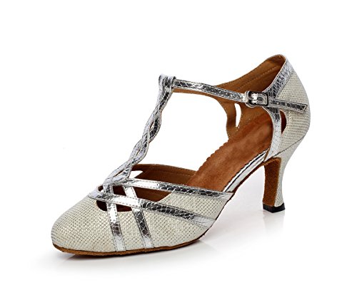 MINITOO Damen Latein Tanzschuhe Glitzer Formal Party Prom Pumps mit Riemchen QJ6231 Silber EU 39 von MINITOO