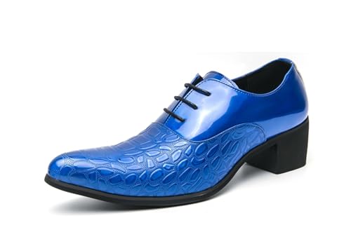 MINITOO Herren Business Oxfords Blockabsatz Schnürhalbschuhe Kleid Schuhe Y2721 Blau EU 38 von MINITOO