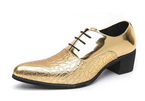 MINITOO Herren Business Oxfords Blockabsatz Schnürhalbschuhe Kleid Schuhe Y2721 Gold EU 45 von MINITOO