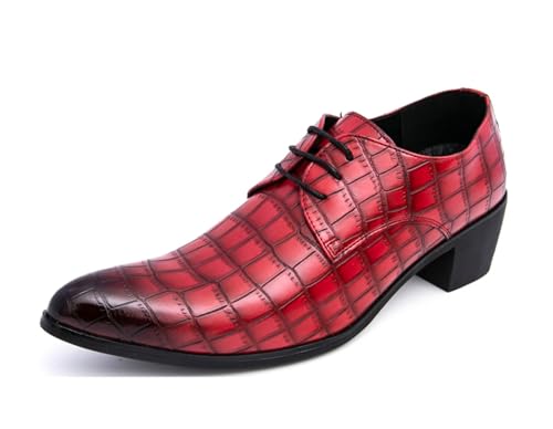 MINITOO Herren Business Oxfords Blockabsatz Schnürhalbschuhe Kleid Schuhe Y2721 Rot EU 38 von MINITOO