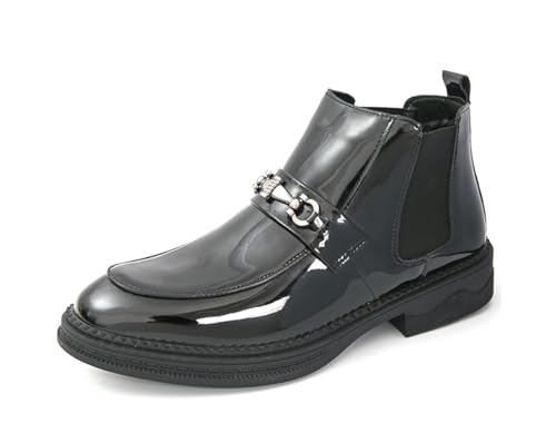 MINITOO Herren Chelsea Stiefelette Schuhe Fashion Chukka Ankle Boots Y62822 Glänzende Schwarze EU 40 von MINITOO