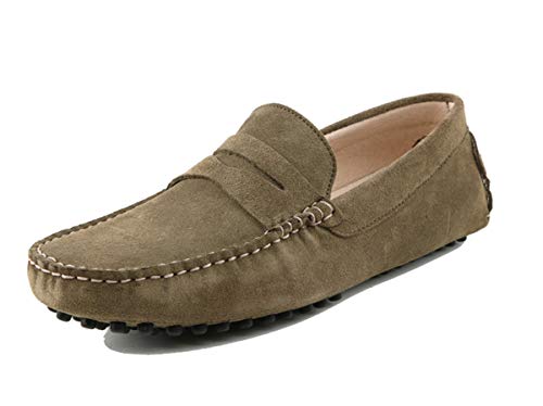 MINITOO Herren Klassisch Grün Khaki Wildleder Penny Loafers Sommer Mokkassins Schuhe YY2088 EU 46 von MINITOO