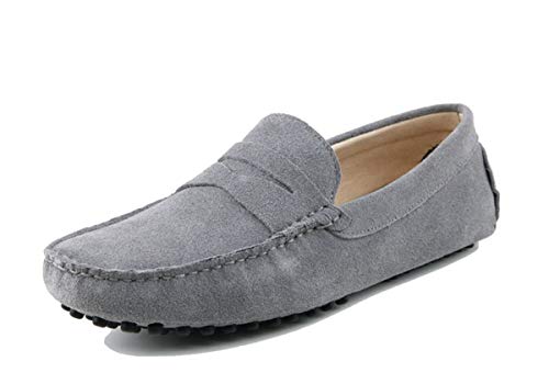 MINITOO Herren Klassisch Hellgrau Wildleder Penny Loafers Sommer Mokkassins Schuhe YY2088 EU 43 von MINITOO