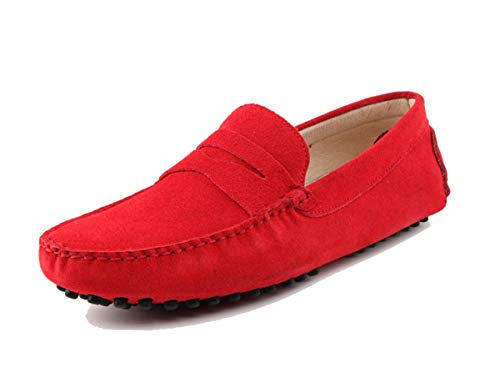 MINITOO Herren Klassisch Rot Wildleder Penny Loafers Sommer Mokkassins Schuhe YY2088 EU 40 von MINITOO