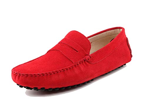 MINITOO Herren Klassisch Rot Wildleder Penny Loafers Sommer Mokkassins Schuhe YY2088 EU 42 von MINITOO