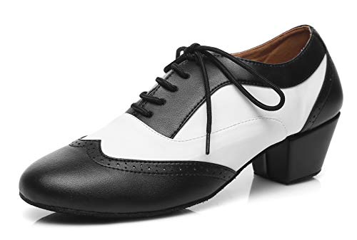 MINITOO Herren Klassische Leder Standard Tanzschuhe L421, Weiß - Schwarz Weiß 4 cm Absatz - Größe: 42 1/3 EU von MINITOO