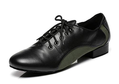 MINITOO Herren Latein Salsa Schnursenkel 1" Standard Heel Schwarz/Grun Glattleder Wildleder Tanzschuhe EU 43 von MINITOO