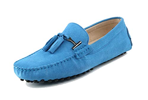 MINITOO Herren Loafers Schuhe Casual Driving Slipper Moccasins mit Quaste YY2080 Hellblau EU 39 von MINITOO