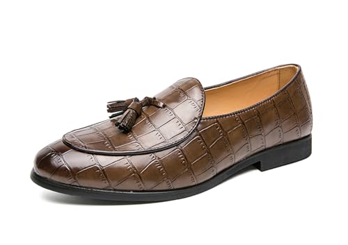 MINITOO Herren Slip On Loafers Schuhe mit Quaste Bequem Sommer Mokassins Y2210 Braun EU 38 von MINITOO