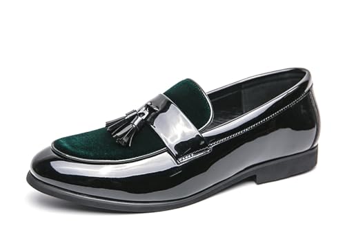 MINITOO Herren Slip On Loafers Schuhe mit Quaste Bequem Sommer Mokassins Y2226 Schwarz/Grün EU 42 von MINITOO