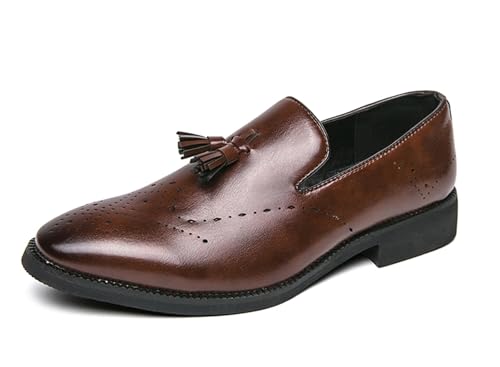 MINITOO Herren Slip On Loafers Schuhe mit Quaste Bequem Sommer Mokassins Y8739 Braun EU 38 von MINITOO