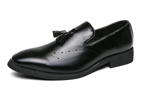 MINITOO Herren Slip On Loafers Schuhe mit Quaste Bequem Sommer Mokassins Y8739 Schwarz EU 40 von MINITOO