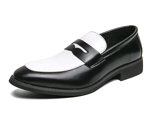 MINITOO Herren Slip On Mokassins Schuhe mit Schnalle Casual Sommer Loafers Y8783 Schwarz/Weiß EU 39 von MINITOO