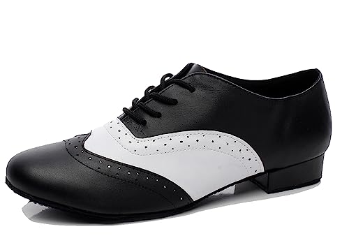 MINITOO Herren Tanzschuhe Standard Schwarz/Weib Leder Latein Schuhe TH9011 EU 39.5 von MINITOO
