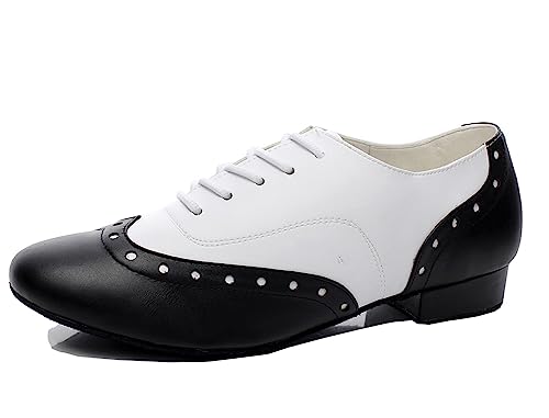 MINITOO Herren Tanzschuhe Standard Schwarz/Weib Leder Latein Schuhe TH9012 EU 41 von MINITOO