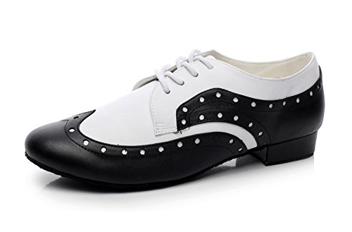 MINITOO Herren Tanzschuhe Standard Schwarz/Weib Leder Latein Schuhe TH9013 EU 45.5 von MINITOO