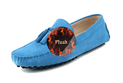 MINITOO Herren Winter Loafers Schuhe Casual Driving Slipper Moccasins mit Quaste YY2080 Hellblau EU 45 von MINITOO