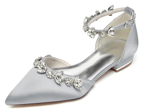 MINITOO Hochzeit Flache Schuhe Damen Mädchen mit Ketten Brautschuhe Abend Pumps MY279 Silber EU 41 von MINITOO
