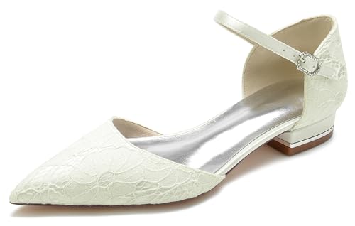 MINITOO Hochzeits Damen Mädchen Flache Schuhe Spitz Abend Party Pumps MY157 Ivory EU 41.5 von MINITOO