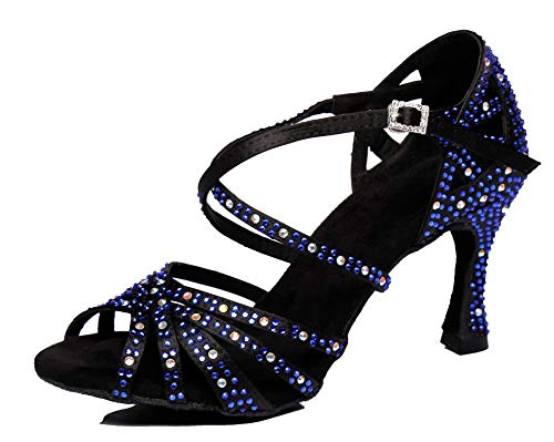 MINITOO Kristalle Dancing Sandals Ankle Strap Schwarz Blau Damen Latin Tanzschuhe EU 39 von MINITOO