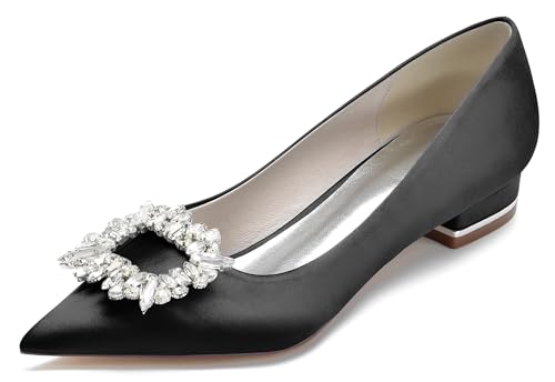 MINITOO Mädchen Damen Abend Flacheschuhe Schuhe Spitz Hochzeits Pumps Schuhe mit Schleifen MY182 Schwarz EU 38.5 von MINITOO