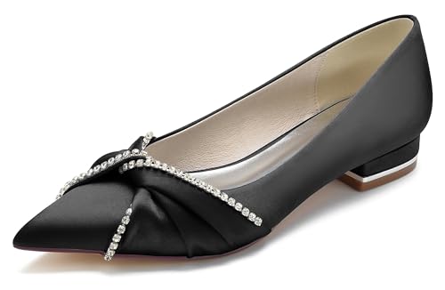 MINITOO Mädchen Damen Abendschuhe Elegant mit Schleifen Strass Hochzeits Flache Schuhe MY162 Schwarz EU 37 von MINITOO