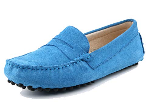 MINITOO Damen Sommer Mokassin Bequem Penny Loafers Wildleder Slipper Schuhe Hellblau EU 40 von MINITOO