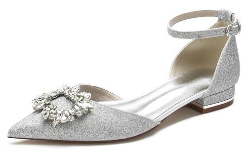 MINITOO Mädchen Damen Kleid Flache Schuhe Glitzer Hochzeits Abend Pumps Flacheschuhe mit Schleifen MY227 Silber EU 38 von MINITOO