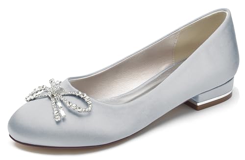 MINITOO Mädchen Damens Abend Flacheschuhe Pumps Runder Zeh Hochzeits Flache Schuhe mit Knoten MY204 Silber EU 42.5 von MINITOO