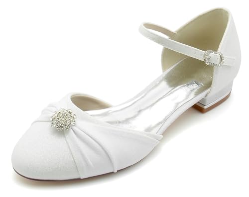 MINITOO Mädchen Demen Brauts Flache Schuhe Glitzer Brautschuhe Abend Party Pumps mit Schleifen MY242 Weiß EU 40 MINITOO Mädchen Demen Brauts Flache Schuhe Glitzer Brautschuhe Abend Party Pumps mit Schleifen MY242 Weiß EU 40 von MINITOO