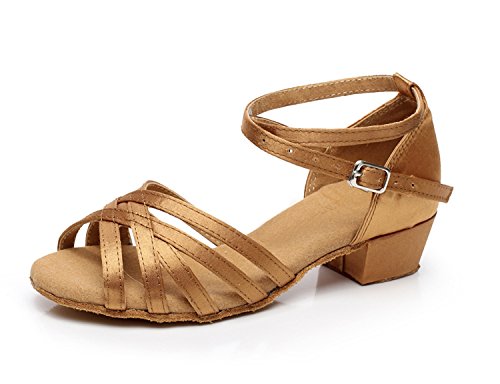 MINITOO Mädchen Latein Salsa Ankle Strap Satin Bronze Synthetik Tanzschuhe Party Sandalen EU 32.5 von MINITOO