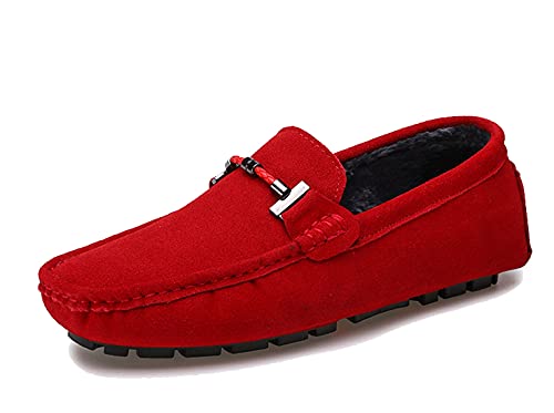 MINITOO Herren Casual Winter Mokassins Driving Loafers mit Schnalle YY5088 Rot EU 47 von MINITOO