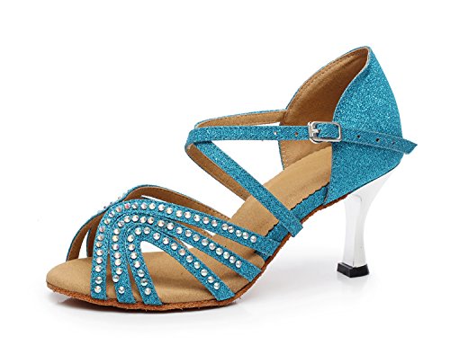 MINITOO QJ6172 Damen Tanzschuhe mit Glitzersteinen für Salsa, Tango, Ballsaal, Lateinamerikanische Tanzschuhe, Blau - blau - Größe: 39 EU von MINITOO