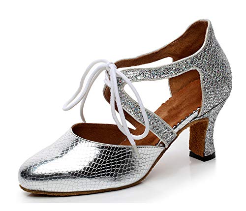 MINITOO QJ7047 Damen Schnürschuhe Synthetik Latein Salsa Tango Dance Pumps, Silber - silber - Größe: 39 EU von MINITOO