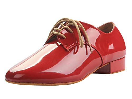 MINITOO QJ801 Herren Schnürschuhe aus Leder, modern, Salsa Tango Ballsaal Lateinamerikanische Hochzeit Party Tanzschuhe, Rot - Rot 1 Absatz - Größe: 42 2/3 EU von MINITOO