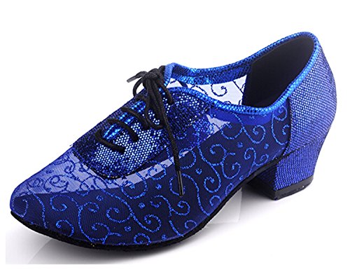 MINITOO QJ9005 Damen-Schnürschuhe, modern, Salsa, Tango, Ballsaal, Lateinamerikanisch, Hochzeit, Party, Abendveranstaltung, Tanzschuhe, Königsblau 4 cm Absatz, 38 EU von MINITOO