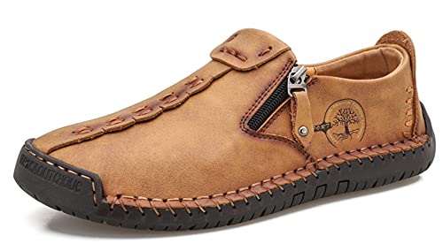 MINITOO Rutschfeste Herrenschuhe, Reißverschluss, genäht, Freizeit-Slipper, 2102#, braun, 43 1/3 EU von MINITOO