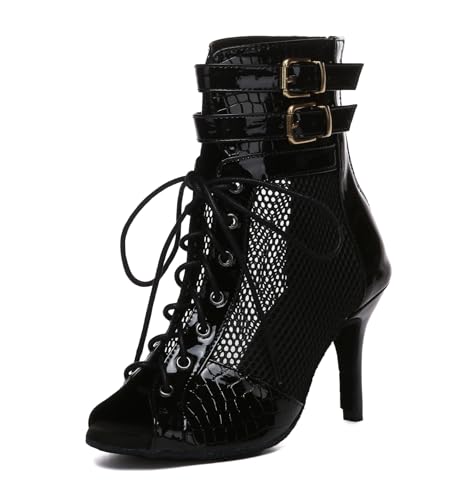 MINITOO Sexy Damen Ballroom Tanzschuhe Offene Tanzen Stiefeletten Abend Prom Sandalen L615 Schwarz 8.5cm Absatz EU 36.5 von MINITOO