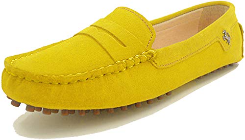 MINITOO Damen Sommer Mokassin Bequem Penny Loafers Wildleder Slipper Schuhe Gelb EU 40 von MINITOO