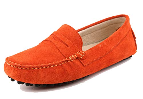 MINITOO Damen Sommer Mokassin Bequem Penny Loafers Wildleder Slipper Schuhe Orange EU 39.5 von MINITOO