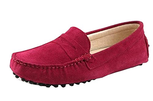 MINITOO Damen Sommer Mokassin Bequem Penny Loafers Wildleder Slipper Schuhe Weinrot EU 39 von MINITOO