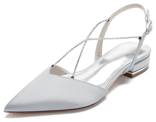 MINITOO Summer Hochzeits Flache Schuhe Damen Mädchen Slingback Abend Party Pumps MY174 Silber EU 39.5 von MINITOO