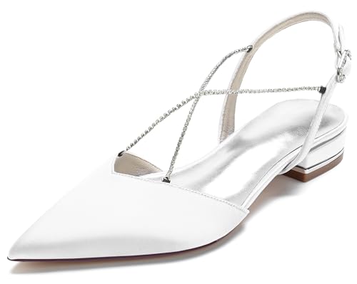 MINITOO Summer Hochzeits Flache Schuhe Damen Mädchen Slingback Abend Party Pumps MY174 Weiß EU 39 von MINITOO