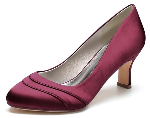 MINITOO Summer Hochzeits Schuhe fur Damen Schlüpfen Braut Abend Prom Pumps MY061 Weinrot EU 39.5 von MINITOO