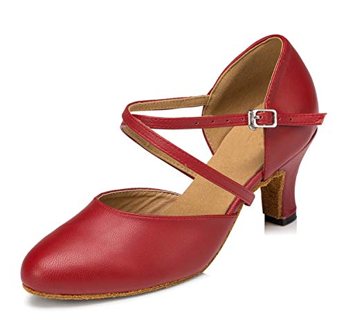 Minitoo Damen Kreuz Leder Gitarrengurt Latin Salsa Ballroom Dance Schuhe, Rot - Red-6cm Heel - Größe: 39 / 6 UK von MINITOO