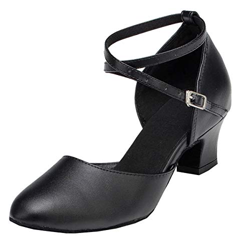 Minitoo Damen Kreuz Leder Gitarrengurt Latin Salsa Ballroom Dance Schuhe, Schwarz - Black-5cm Heel - Größe: 39 1/3 / 6.5 UK von MINITOO