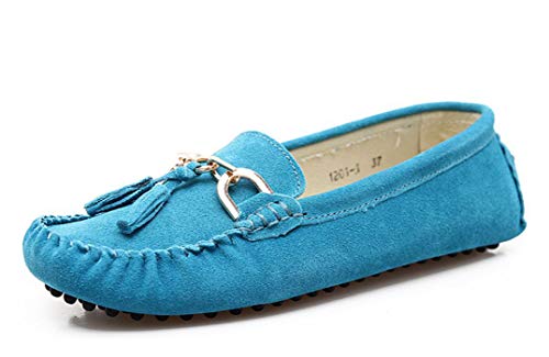 Minitoo Damen Schlupfschuhe aus Veloursleder mit Quaste, zum Hineinschlüpfen, Blau - blau - Größe: 35 EU von MINITOO