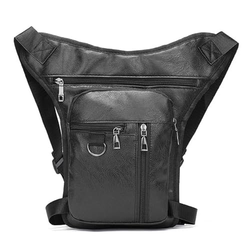 Motorradtasche PU Bein Tasche Oberschenkel Hüfte Bum Gürtel Bein Taille Taschen Reise Tour Reiten Motorrad Fanny Pack Männer Frauen Freizeit Brust Tasche (Color : Black) von MINJKL