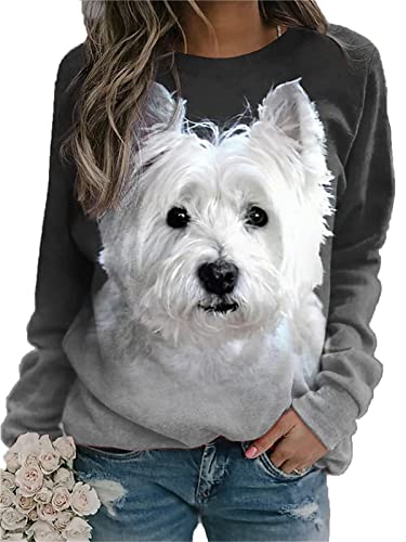 MINNAQ Damen-Sweatshirt mit Katzen-Print – niedlicher Katzen-Hunde-Print-Pullover mit Katzen-Grafik-Print, Langarm-Pullover mit Tasche von MINNAQ