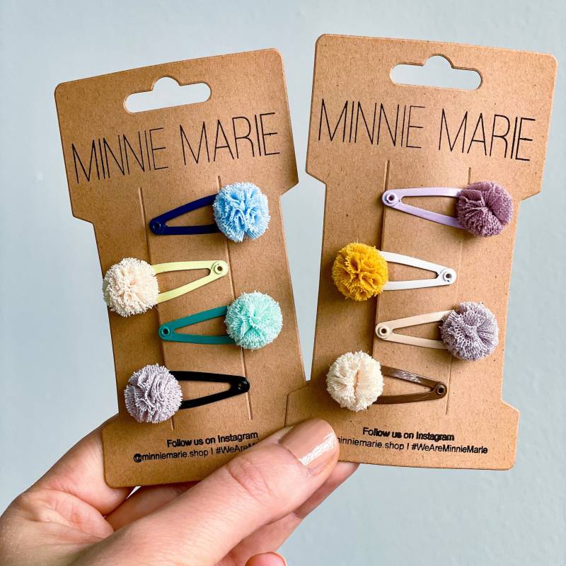 Haarspangen Love I Mini-Version | Klein/Pompom Kinder Kleine Spängchen Mini 3 cm Baby Haarclips Mini von MINNIEMARIEShop